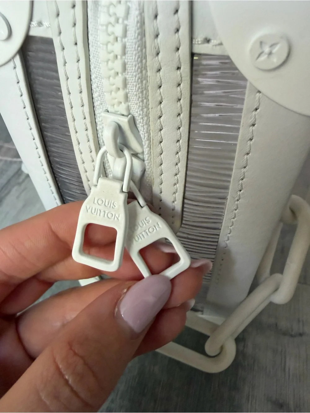 Louis Vuitton White and Silver Sneakers with White and Iridescent Box Bag